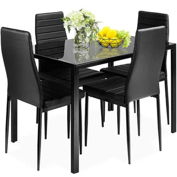 5 Pieces Metal Frame and Glass Tabletop Dining Set