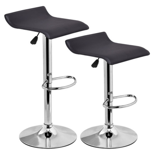 Set of 2 Modern Leather Bar Stool Adjustable Swivel Dinning Counter Chair-Black