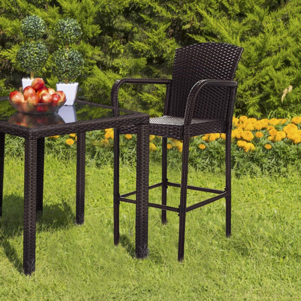 2 Pcs Outdoor Rattan Set High Chairs