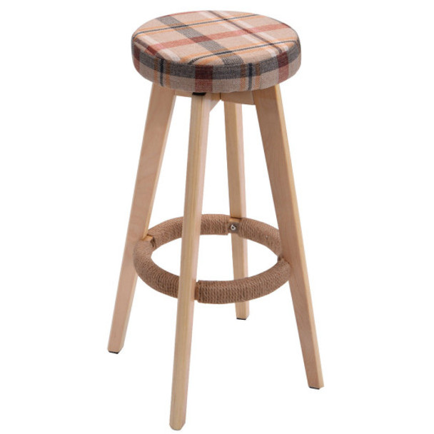 Round Wooden Linen Bar Stool Dining Counter Barstools High Chair Furniture-Red