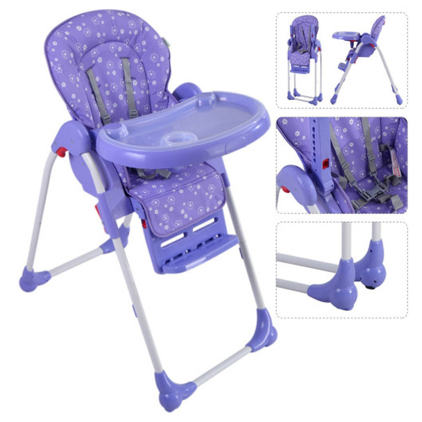 Adjustable Baby High Chair Infant Toddler Feeding Booster Seat Folding-Purple