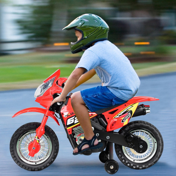 Kids Ride On Motorcycle with Training Wheel 6V Battery Powered Electric Toy-Red