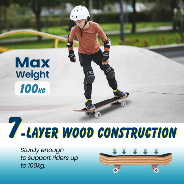 31" x 8" Kids Professional Maple Wood Skateboard-Blue