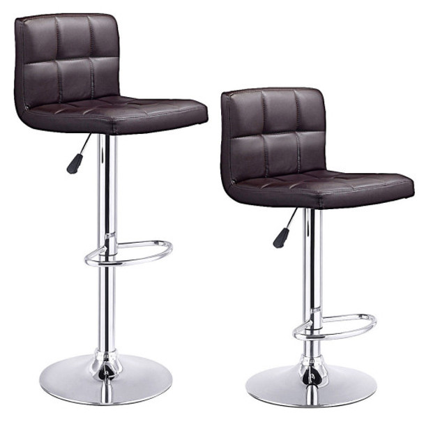 Set of 2 PU Leather Swivel Bar Stools Pub Chairs-Brown