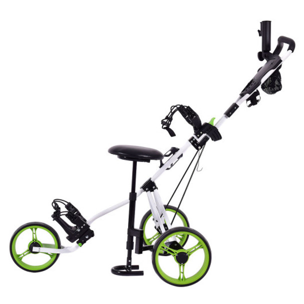 Foldable 3 Wheels Push Pull Golf Trolley with Scoreboard Bag