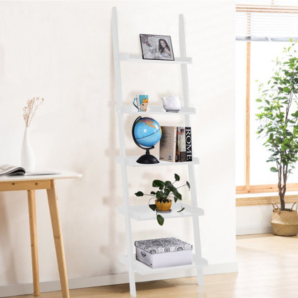 5-Tier Leaning Wall Display Bookcase-White