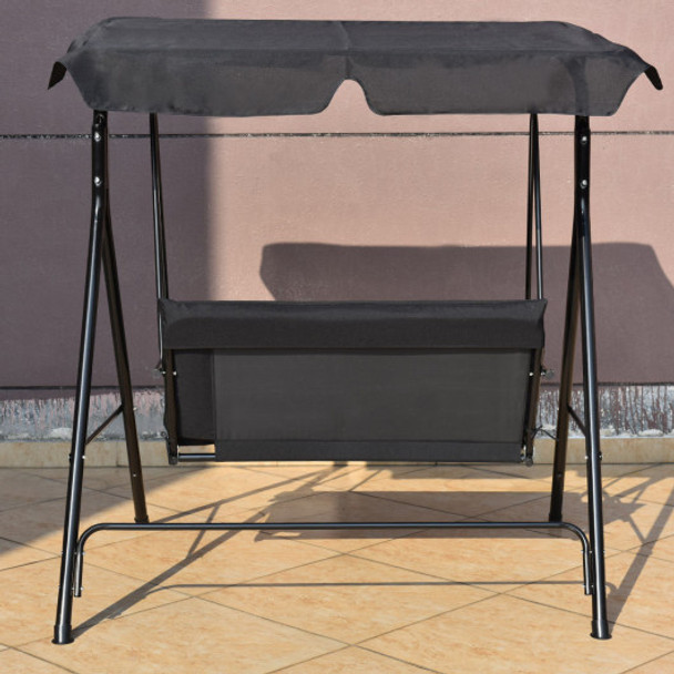 Loveseat Cushioned Patio Steel Frame Swing Glider -Black