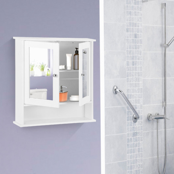 Bathroom Wall Cabinet with Double Mirror Doors