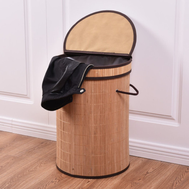 Round Bamboo Hamper Laundry Basket with Lid-Natural