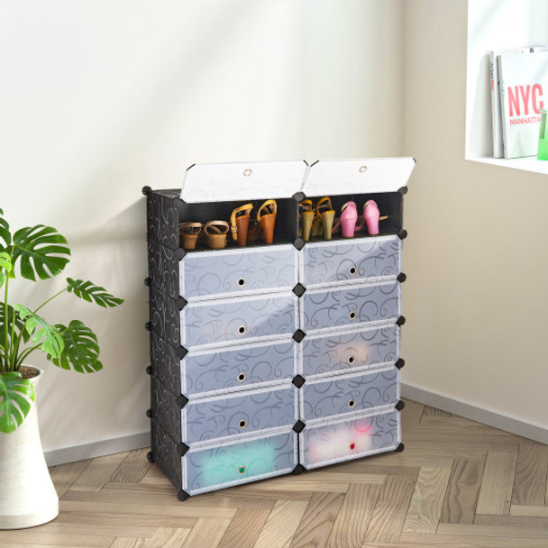 12 Cubes DIY Portable Plastic Shoe Rack with Doors