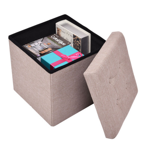 Folding Cube Storage Ottoman Seat-Beige