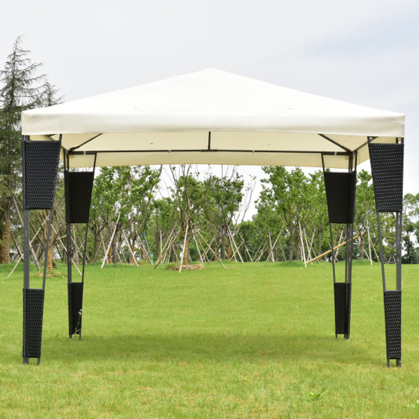 Outdoor 10' x 10' Rattan Wicker Gazebo Canopy-Beige