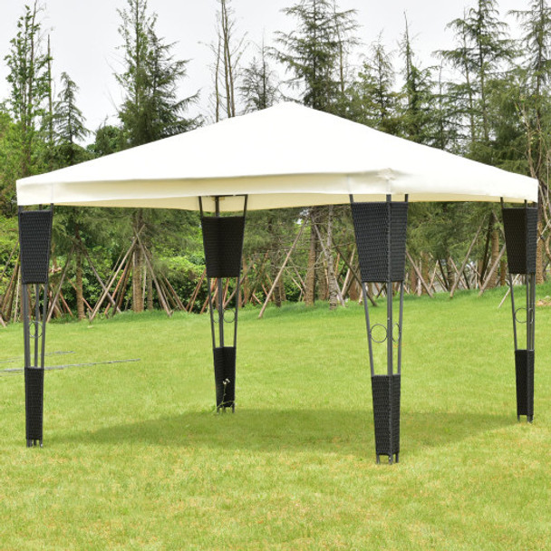 Outdoor 10' x 10' Rattan Wicker Gazebo Canopy-Beige