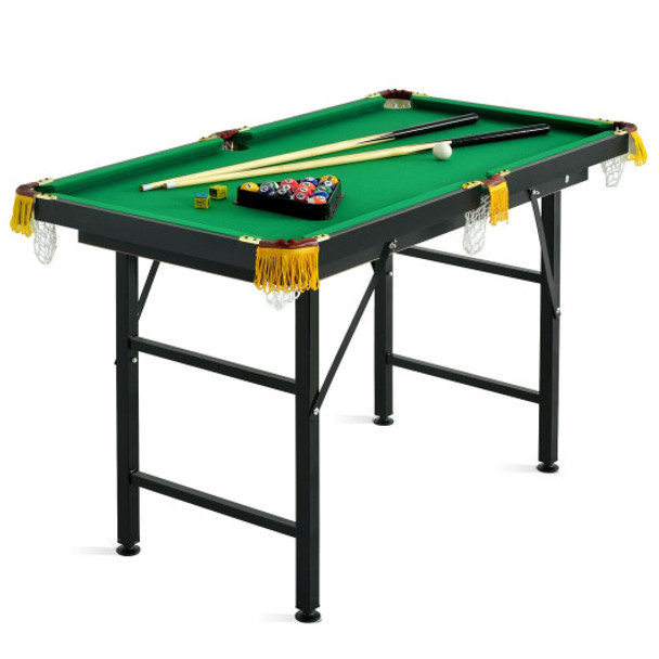 47 Inch Folding Billiard Table with Cues and Brush Chalk -Green