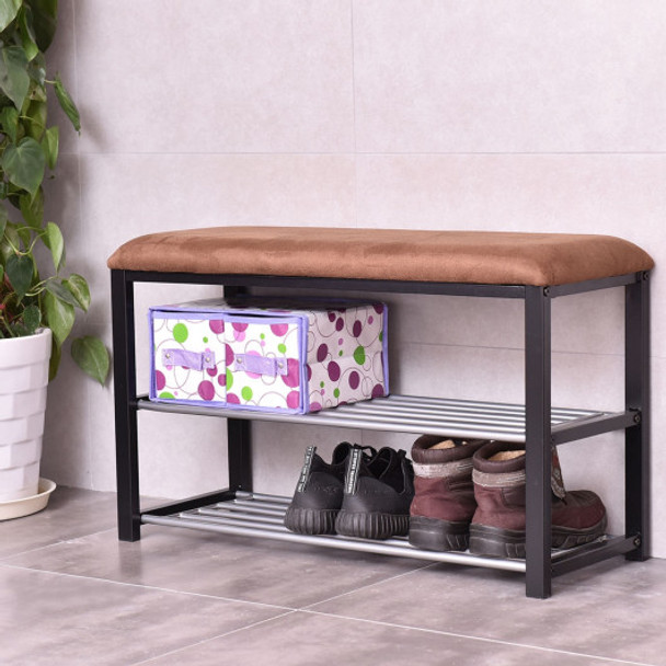 2 Tiers Shoe Storage Rack Soft Seat Bench