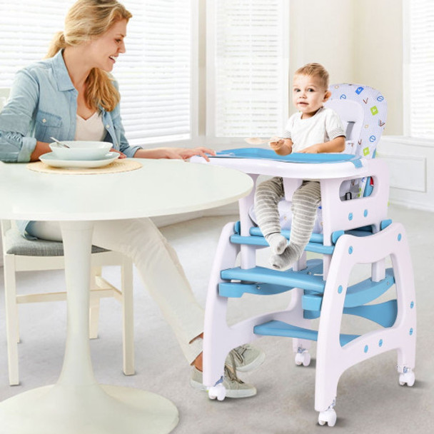 3-in-1 Baby High Chair Convertible Play Table-Blue