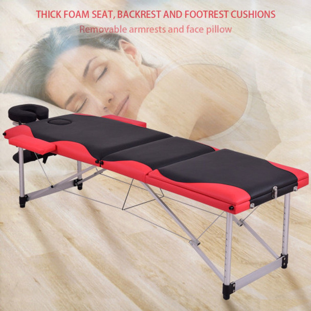 Black&Red 72"L Portable Massage Table w/Free Carry Case-Black