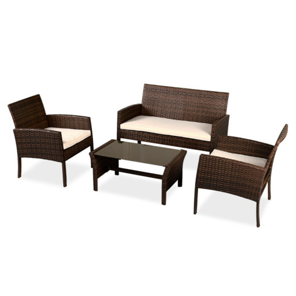 4 PCS Patio Garden Furniture Wicker Rattan Sofa Set