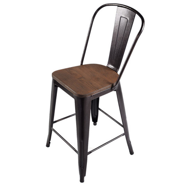Set of 4 Industrial Metal Counter Stool Dining Chairs with Removable Backrest-Cooper