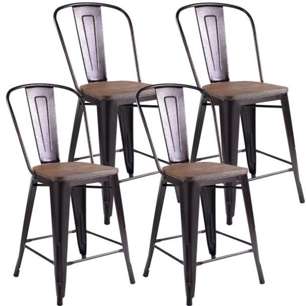 Set of 4 Industrial Metal Counter Stool Dining Chairs with Removable Backrest-Cooper