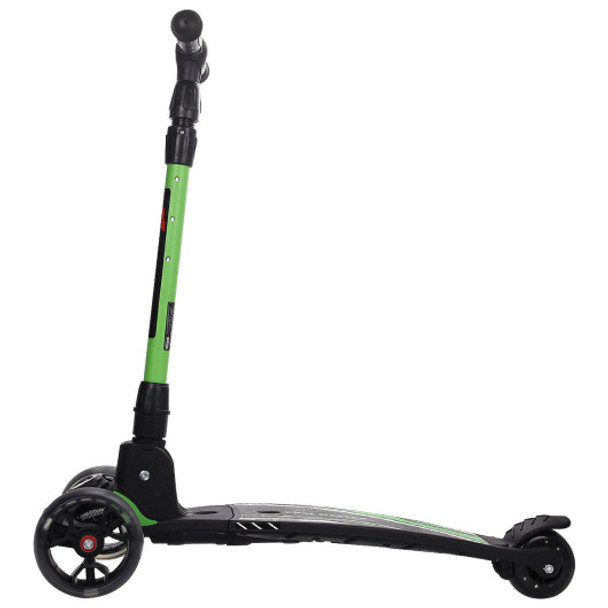 Folding Aluminum Adjustable Height LED 3 Wheels T-Bar Kick Scooter-Green