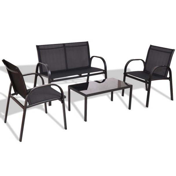 4 Pcs Patio Steel Frame Coffee Table Furniture Set