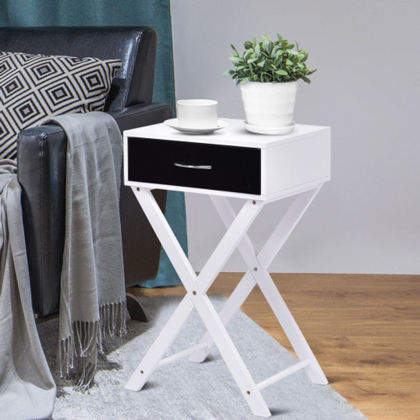 Campaign Style Modern X-Shape Accent Side End Table