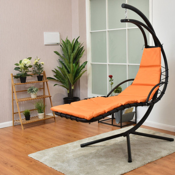 Arc Stand Swing Canopy Hanging Chaise Hammock-Orange