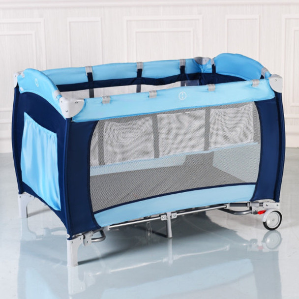 Foldable Baby Crib Playpen with Mosquito Net and Bag-Blue