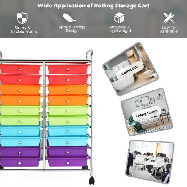 20 Drawers Storage Rolling Cart Studio Organizer-Multicolor