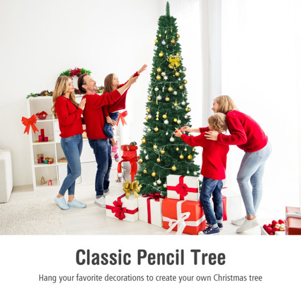 PVC Prelit Artificial Slim Pencil National Christmas Tree with Metal Stand-8 Feet