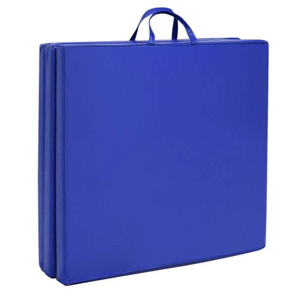 6 x 2 Feet Tri-Fold Exercise Gymnastics Mat with Carrying Handles-Blue
