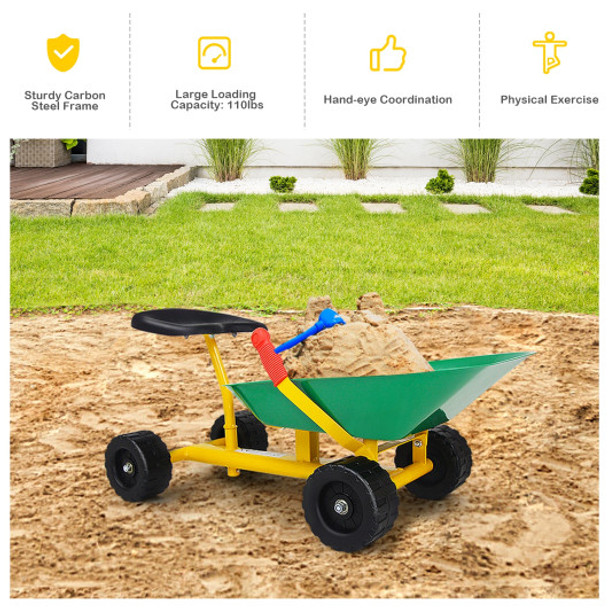8" Heavy Duty Kids Ride-on Sand Dumper w/ 4 Wheels-Green