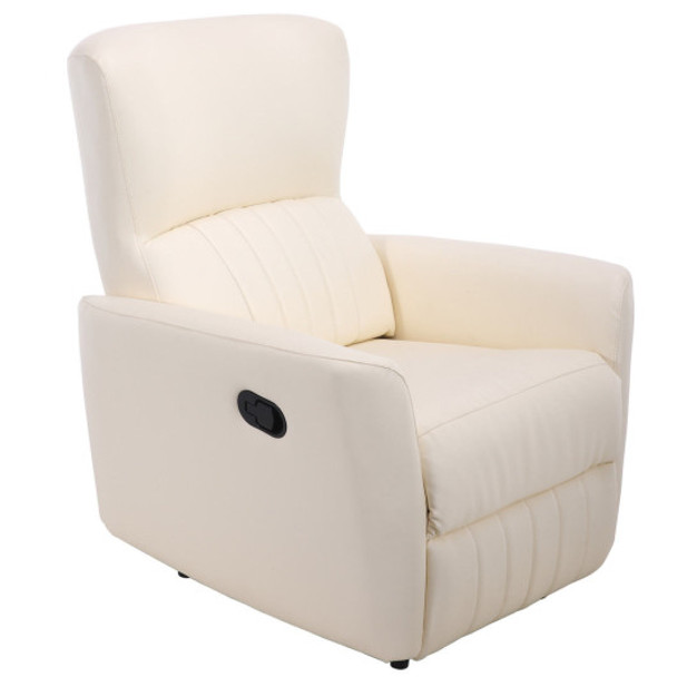 PU Leather Ergonomic Lounger Manual Recliner Sofa Chair-White