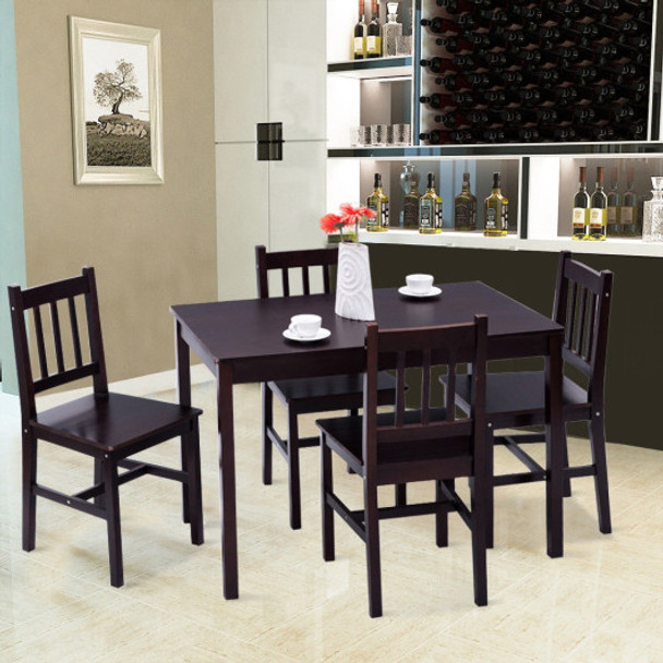 5 pcs Wood Dining 4 Chairs & Table Set-Black