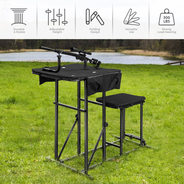 Foldable Shooting Bench with Adjustable Height Table