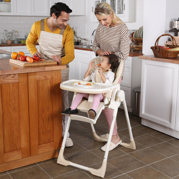 Folding Height Adjustable Recline Feeding Baby High Chair-Yellow