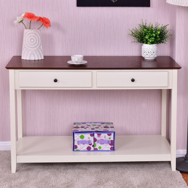 Entryway Wood Console Accent Table with Drawer and Shelf