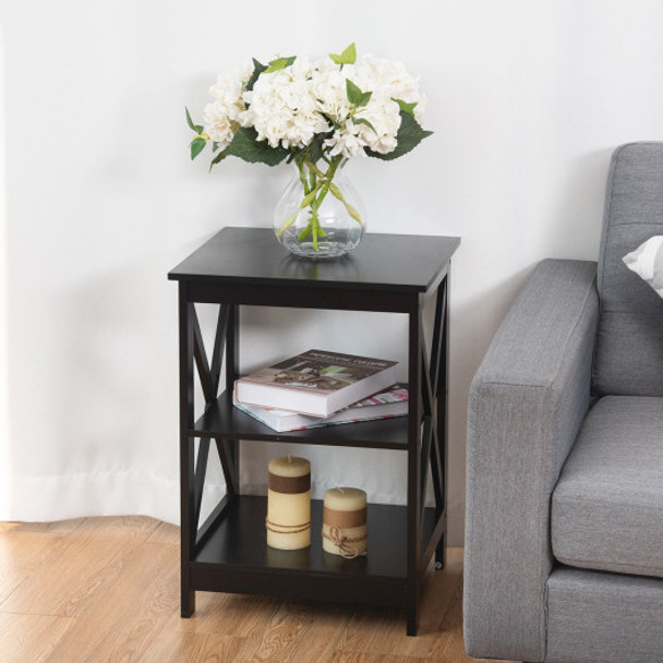 3-Tier Living Room Display Storage Shelf Nightstand-Black