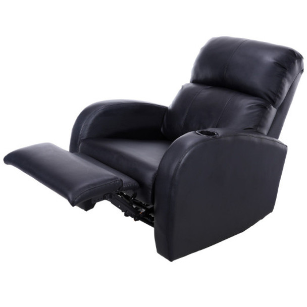 PU Leather Manual Recliner Chair Single Sofa-Black