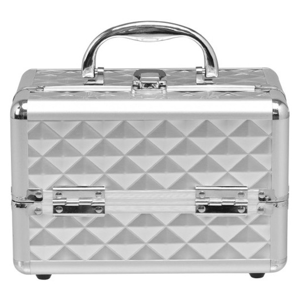 Beauty Cosmetic Makeup Case with Mirror & Extendable Trays-Silver