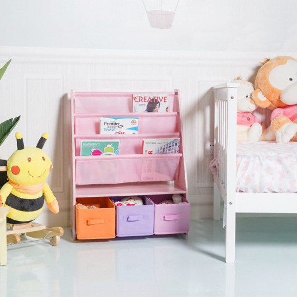 Kids Bookshelf with 3 Storage Boxes