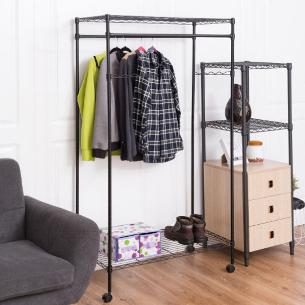 Double Hanging Rolling Adjustable Rod Portable Garment Rack