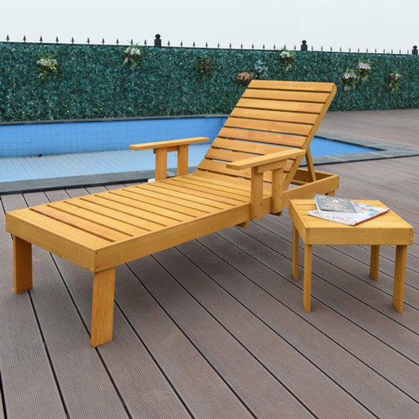 Patio Side Deck Wood Chaise Sun Lounger