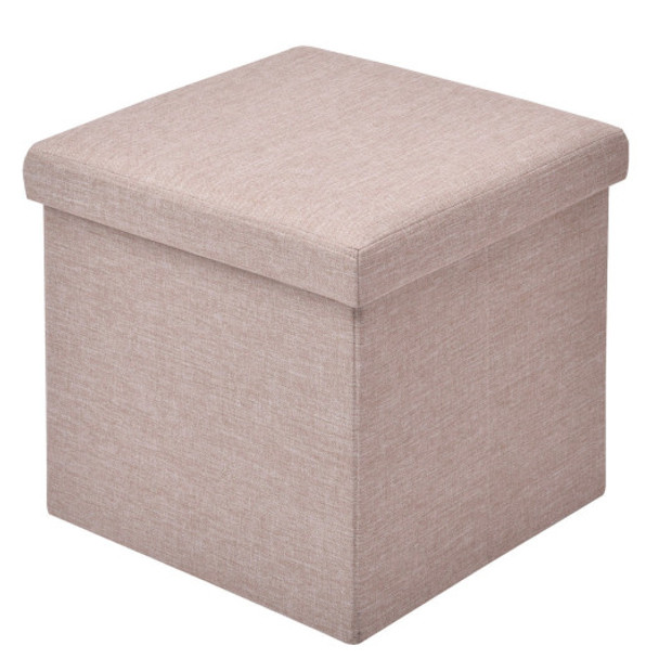 Folding Storage Square Footrest Ottoman-Beige