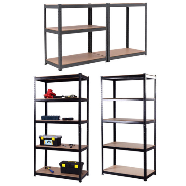 71 inch Heavy Duty Steel Adjustable 5 Level Storage Shelves-Black