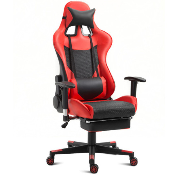 Ergonomic High Back Racing Gaming Chair w/ Lumbar Support & Footrest-Red