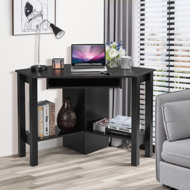 Wooden Study Computer Corner Desk with Drawer-Black