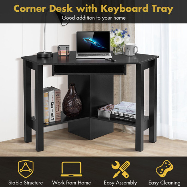 Wooden Study Computer Corner Desk with Drawer-Black