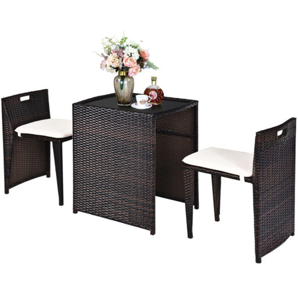 3 Pieces Cushioned Outdoor Wicker Patio Set